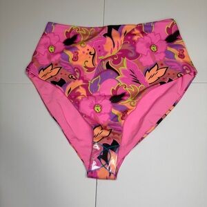 ASOS DESIGN High Waist Bikini Bottom Pink Floral Retro Print Size US 6 NWOT